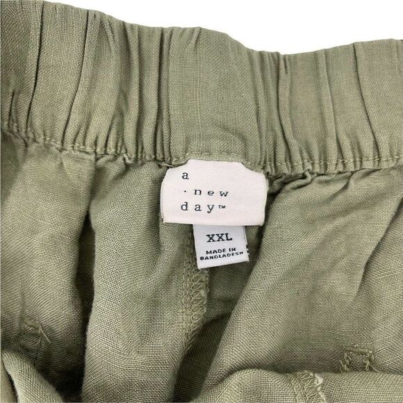 Green Linen Shorts Womens Size XXL A New Day Elastic Waist Casual Flat Front - Picture 5 of 6